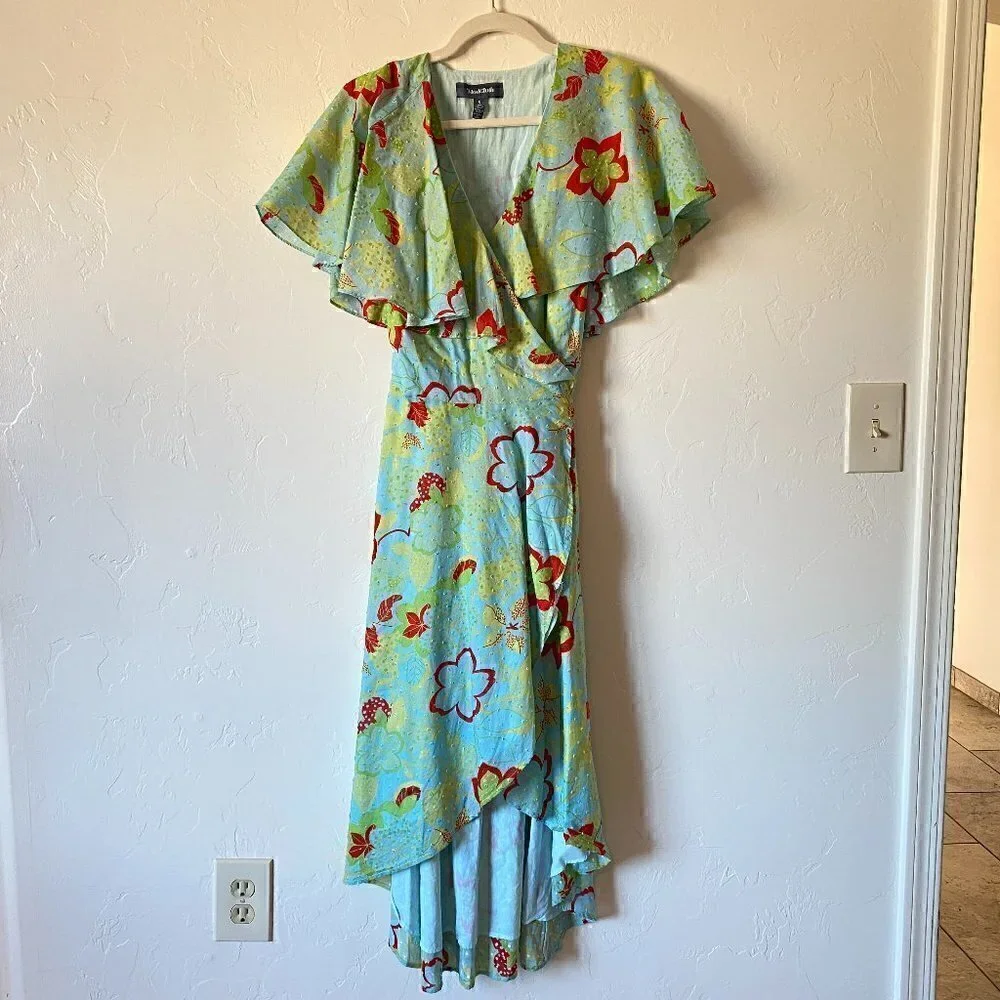 ModCloth Lift Your Wings Wrap Dress Sea Blue Floral - Picture 4 of 12